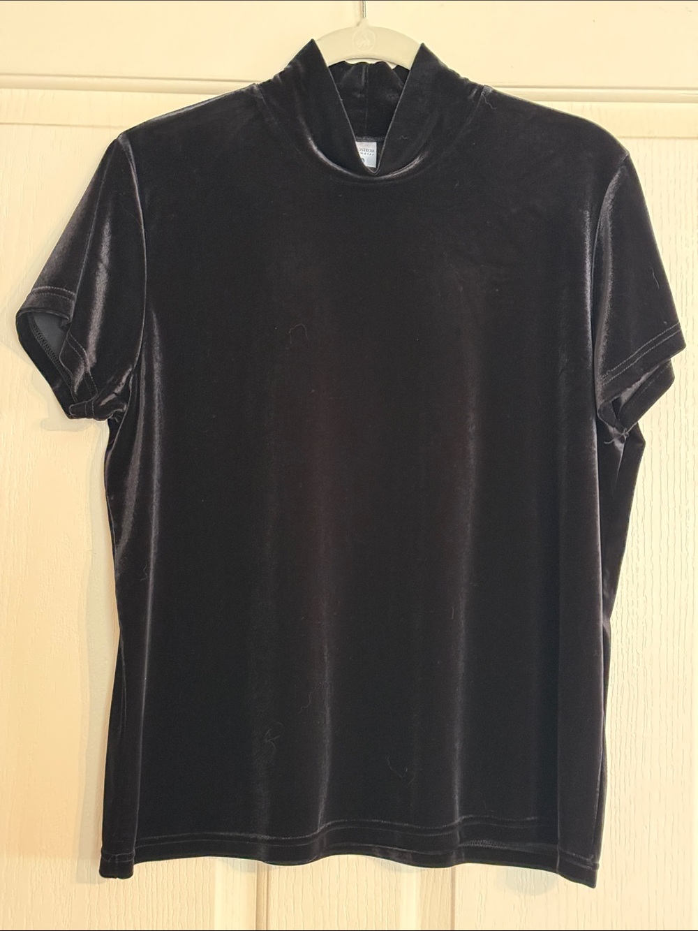 Nordstrom Black Velvet Short Sleeve Mock Neck Top